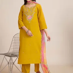 Navlik Women Ethnic Motifs Embroidered Regular Kurta with Trousers & Dupatta image 3
