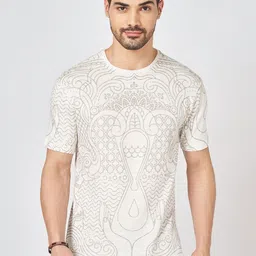 7 Alt by Pantaloons Men Abstract Printed Mandarin Collar Cotton Relaxed Fit T-shirt image 1