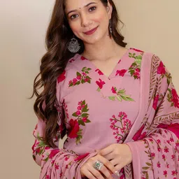 Skylee Pop Women Floral Printed Kurta with Trousers & Dupatta-picture-41