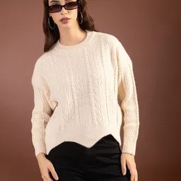 GFO Women Self Design Round Neck Woollen Pullover image 5