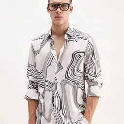 RARE RABBIT Men Comfort Fit Abstract Printed Spread Collar Casual Shirt image 3