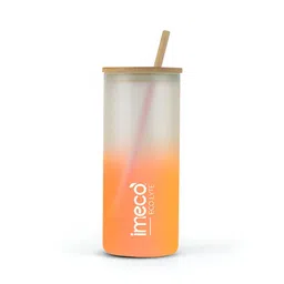 IMECO Orange Borosilicate Brand Logo Tumbler Sipper Water Bottle With Bamboo Lid -600 ml-picture-31
