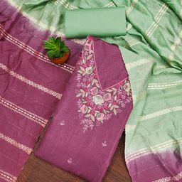 Panzora Floral Embroidered Thread Work Unstitched Dress Material-picture-10
