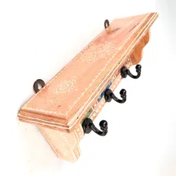 apka mart Brown & Black Printed Wooden Shelf With Wall Hooks Key Holder image 4