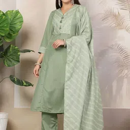 Nayam By Lakshita Ethnic Motifs Yoke Design Straight Kurta with Trousers & Dupatta-image-93