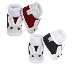 NESKA MODA Kids-Unisex Maroon Cotton Booties image 2