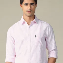 U.S. Polo Assn. Men Tailored Fit Vertical Striped Spread Collar Pure Cotton Casual Shirt-picture-20