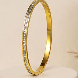 Bohey by KARATCART Gold Plated American Diamond Studded Bangle-Style Bracelet-picture-2