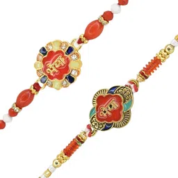 MEIRA JEWELLERY Set Of 2 Cherished Bhaiya Rakhis With Greeting Card & Roli Chawal image 2
