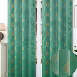 Kiara Creations Green & Gold Toned 2 Pcs Printed Room Darkening Velvet Long Door Curtains-picture-14