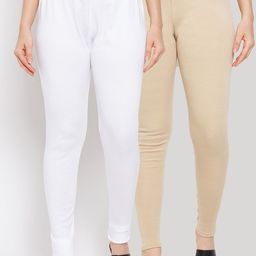 Clora Creation Women Pack Of 2 White & Nude  Solid Ankle-Length Leggings-picture-46