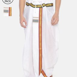 Sethukrishna Men Pack Of 2 White Solid Cotton Readymade Dhoti Pants-picture-6