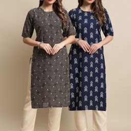 7threads KALINI Pack of 2 Geometric Printed Regular Kurta with Trousers-picture-2