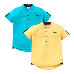 TONYBOY Boys Pack Of 2 Yellow & Blue Solid Pure Cotton Casual Shirt-picture-47