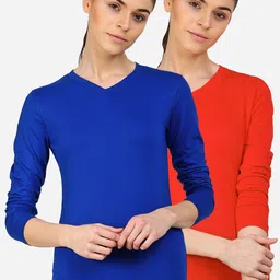 appulse Women Red & Blue V-Neck Slim Fit Running T-shirt Pack Of 2-picture-15