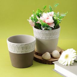 TAYHAA Grey & Brown 2 Pieces Dual Shade Ceramic Planters-picture-5
