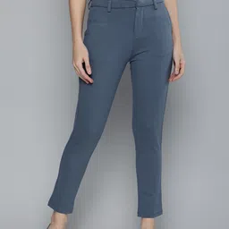 CHIC BY TOKYO TALKIES Women Blue Solid Slim Fit Trousers-image-12