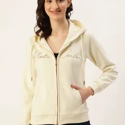 Monte Carlo Women Cream-Coloured Embroidered Hooded Sweatshirt-picture-39