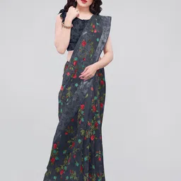 KALINI Black & Red Floral Bagh Saree image 2