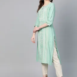 W Women Turquoise Blue & Golden Printed Straight Kurta image 5