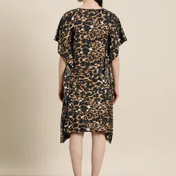 Qurvii Brown & Black Animal Print Kaftan Dress image 2