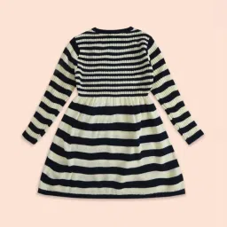 Pantaloons Junior Navy & White Cotton Striped Full Sleeves Dress image 2
