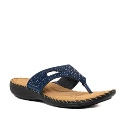 Khadim Women's Navy Thong Wedges image 2