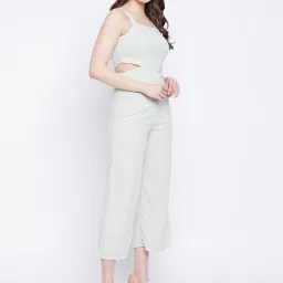 MADAME Sage Green Striped Below Knee Jumpsuit (Romantic Blooms) image 3