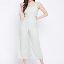 MADAME Sage Green Striped Below Knee Jumpsuit (Romantic Blooms) image 4