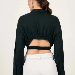 Marie Claire Black Self Pattern Crop Top image 2