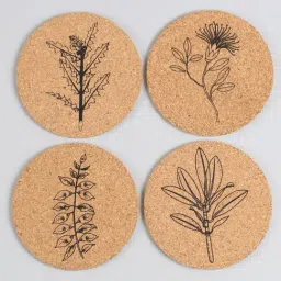 India Circus by Krsnaa Mehta White Cork Printed Flutters & Flowers Coaster - Set of 4 image 3