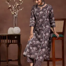 Libas Brown Straight Fit Floral Print Kurta Sets image 4