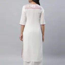 Aurelia White & Pink Cotton Printed Straight Kurta image 2