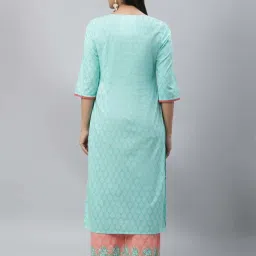 Aurelia Blue Cotton Printed Straight Kurta image 2