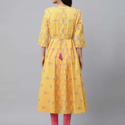 Aurelia Yellow Cotton Printed Fit And Flare Kurta image 2