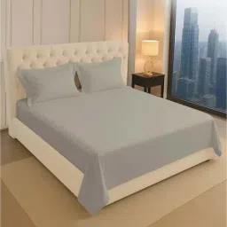 Pizuna Simply Taupe Cotton 400 TC Flat Bedsheet with 2 Pillow Cover image 2