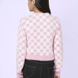 Coolsters by Pantaloons Kids Pink & White Chequered Full Sleeves Sweater image 2
