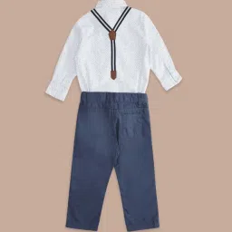 Pantaloons Baby White & Navy Cotton Printed Full Sleeves Dungaree Set image 2
