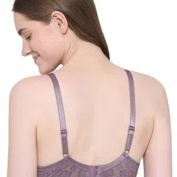 Wacoal Emma Lace Padded Non-wired 3/4th Cup Bridal Wear Medium coverage Lace Push Up Bra - Purple image 2