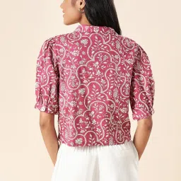 Akkriti by Pantaloons Magenta Cotton Printed Crop Shirt image 2