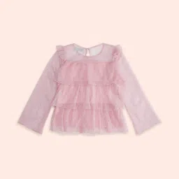 Pantaloons Junior Dusty Pink Cotton Self Pattern Full Sleeves Top image 2