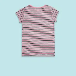 Pantaloons Junior Pink & Black Cotton Striped T-Shirt image 2