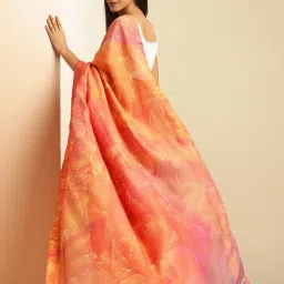 navyasa by liva Pink Printed Saree With Unstitched Blouse image 2