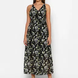 Forever 21 Black Floral Print Regular Fit A Line Dress-image-59
