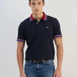 Gant Men Navy Blue Solid Polo Collar T-Shirt-image-90