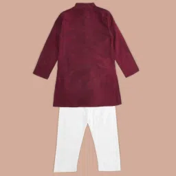 Indus Route by Pantaloons Kids Maroon & White Self Pattern Full Sleeves Kurta Set image 2