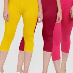 Gracit Yellow & Maroon Mid Rise Capris - Pack Of 3-picture-14