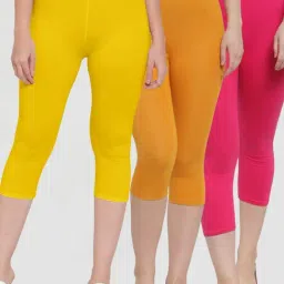Gracit Yellow & Rani Pink Mid Rise Capris - Pack Of 3-image-16