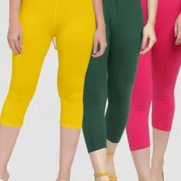 Gracit Yellow & Green Mid Rise Capris - Pack Of 3-image-32