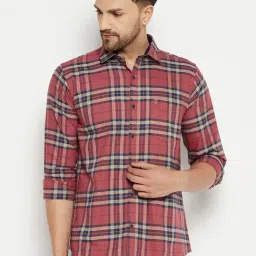 Duke Red Cotton Slim Fit Checks Shirt-image-16